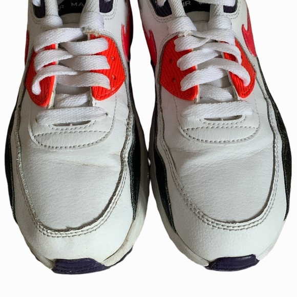 Youth NIKE AIR MAX 90 LEATHER GS 'WHITE BRIGHT CRIMSON' Size 6.5 - Picture 6 of 10